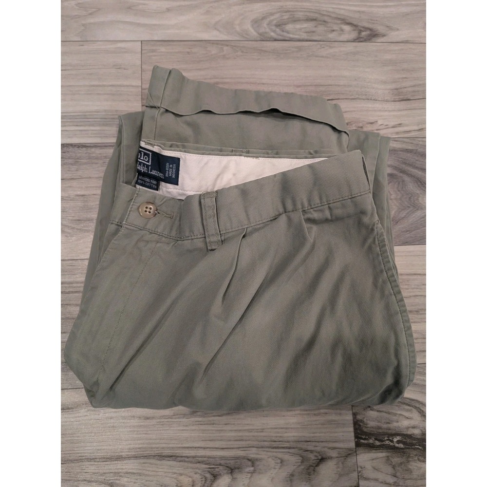 Vintage Polo Ralph Lauren Men's Hammond Pants Fit 36x32 Pleated Cuffed Olive - Picture 12 of 12